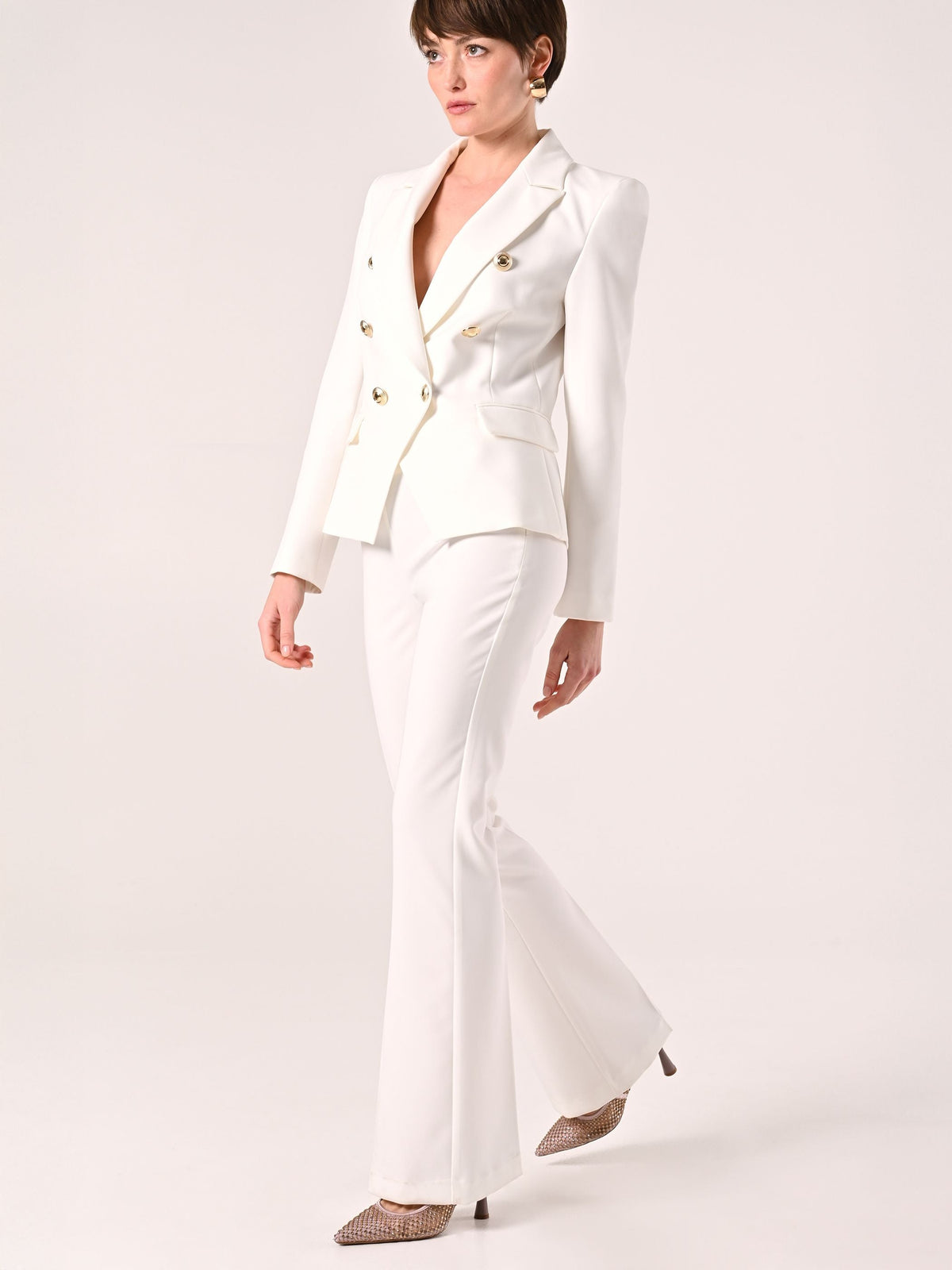 Pantaloni Mid Flared in Tessuto Tecnico Bianco