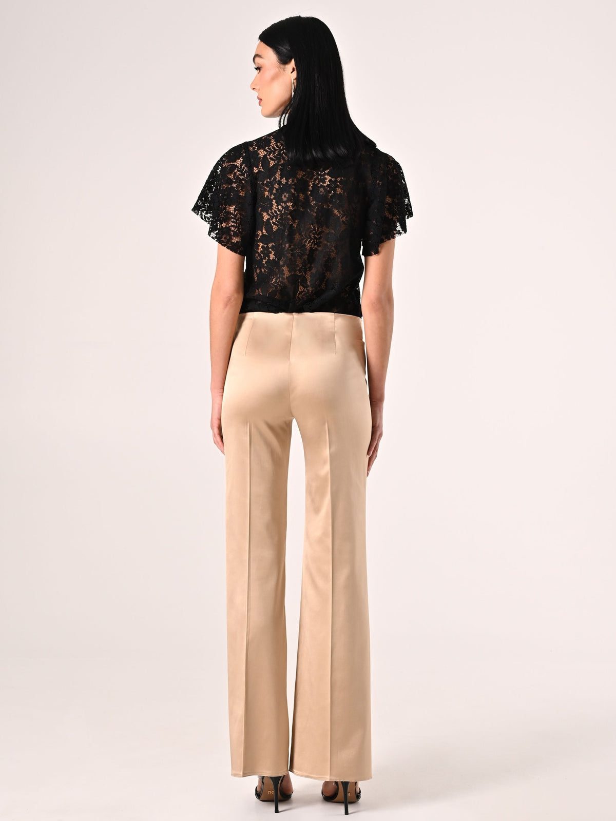 Pantaloni in Raso di Viscosa Beige Scuro