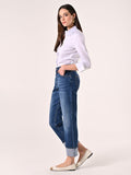 Jeans con Risvolto Logo Strass