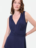 Abito lungo blu navy con drappeggio in vita
