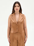 Gilet curvy marrone bronzo in raso con rever