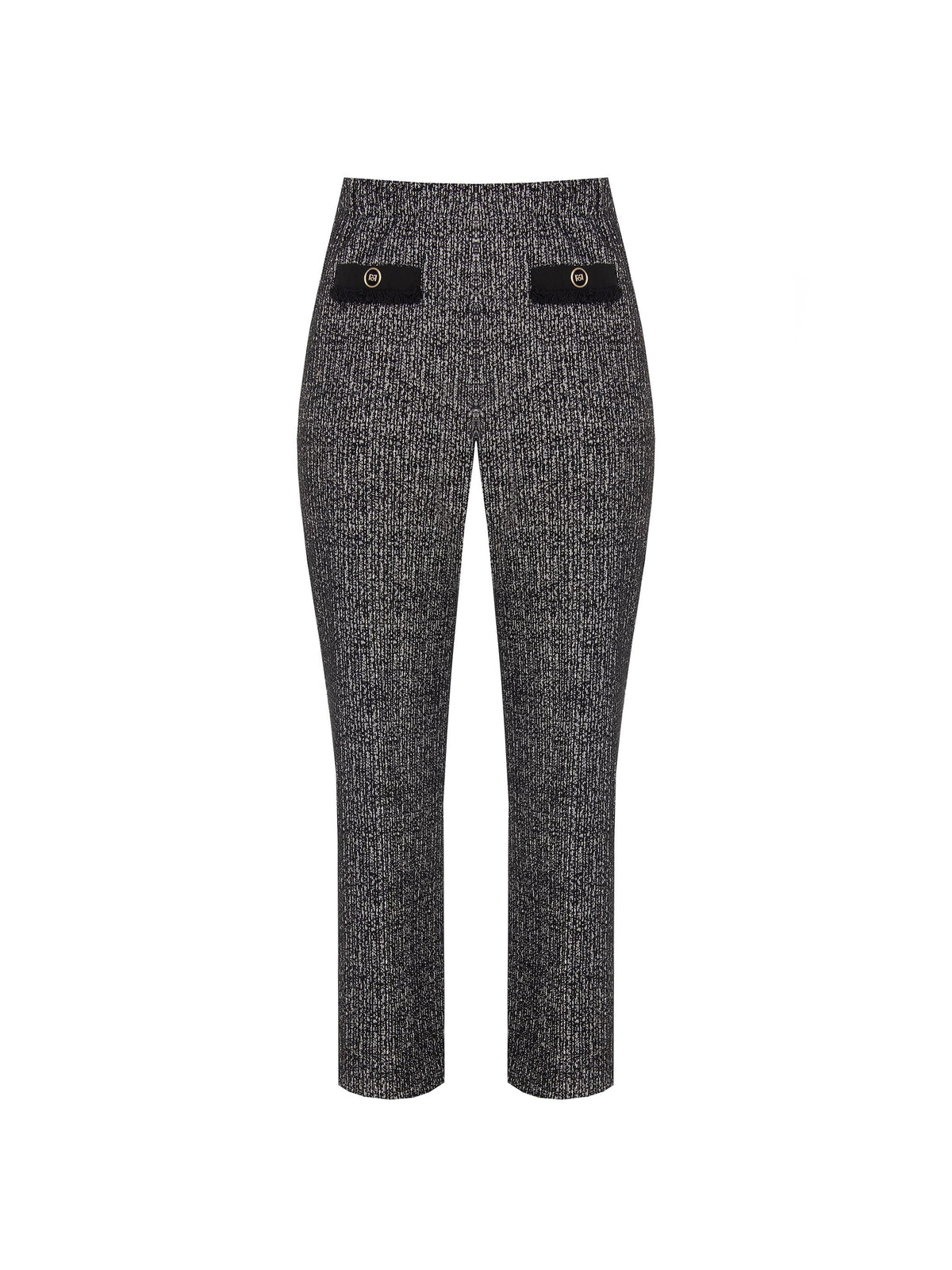 Pantalone Curvy nero a gamba dritta in tessuto boucle