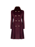 Cappotto doppiopetto bordeaux con fondo a pieghe