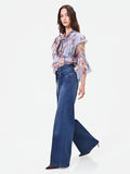 Jeans blu a vita alta con cintura gamba ampia