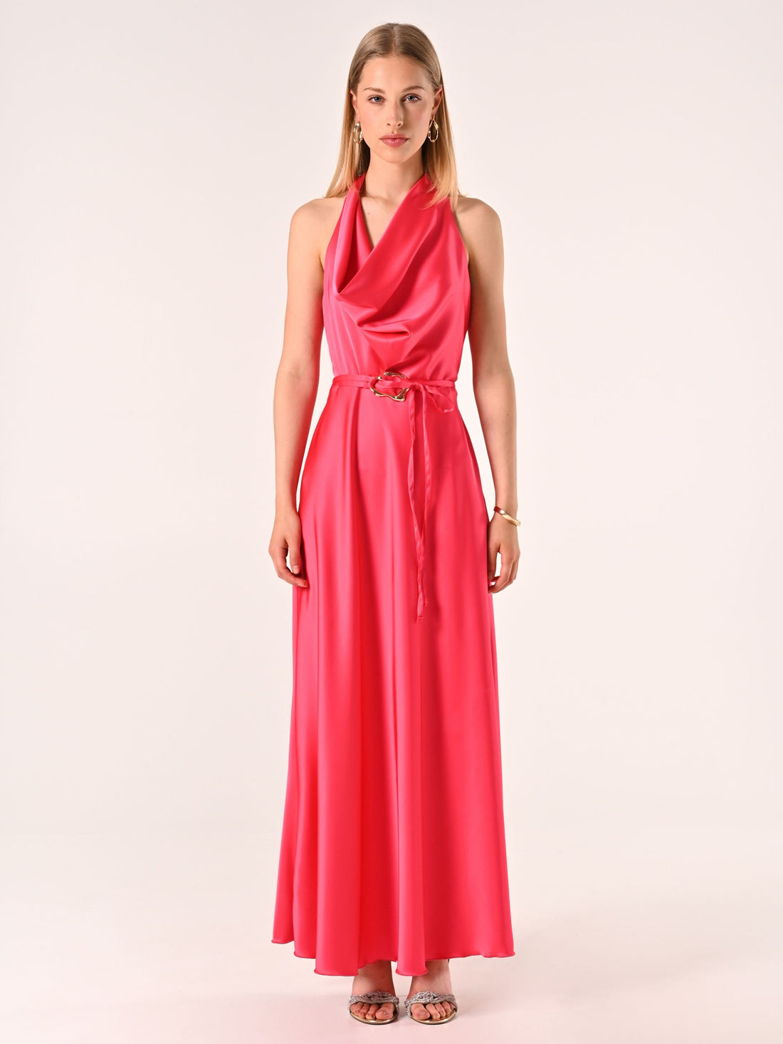 Abito Lungo in Raso Fuxia