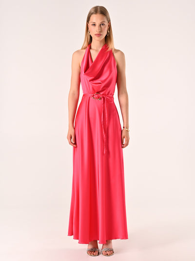 Abito Lungo in Raso Fuxia