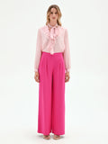 Pantalone palazzo fucsia a vita alta in poliviscosa