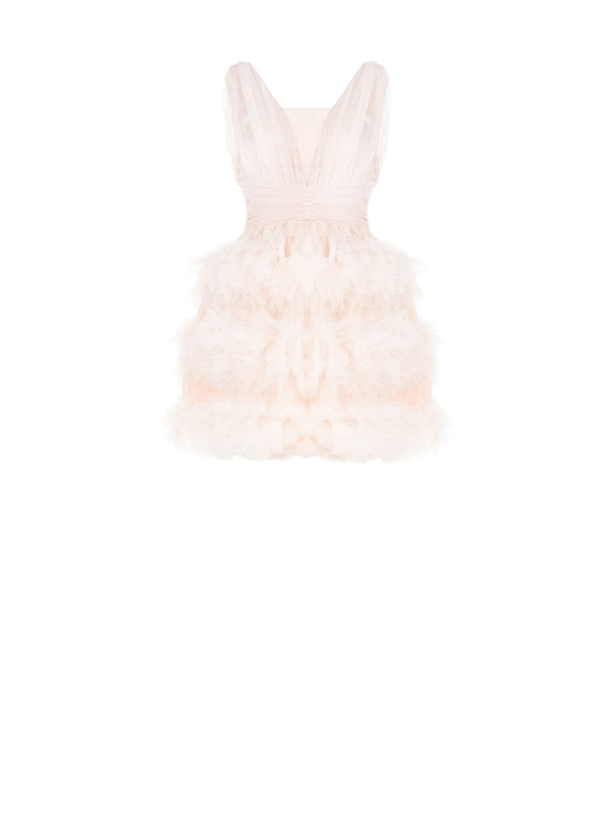 Abito corto rosa cipria con gonna in tulle