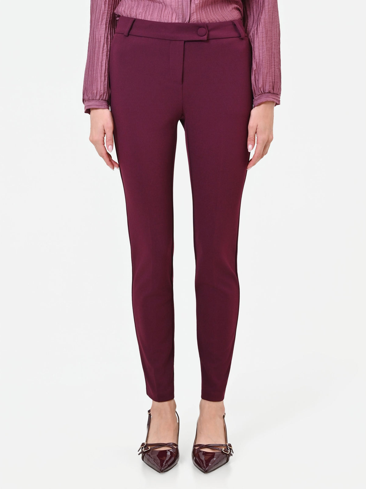 Pantalone skinny bordeaux rosso in scuba mano crepe