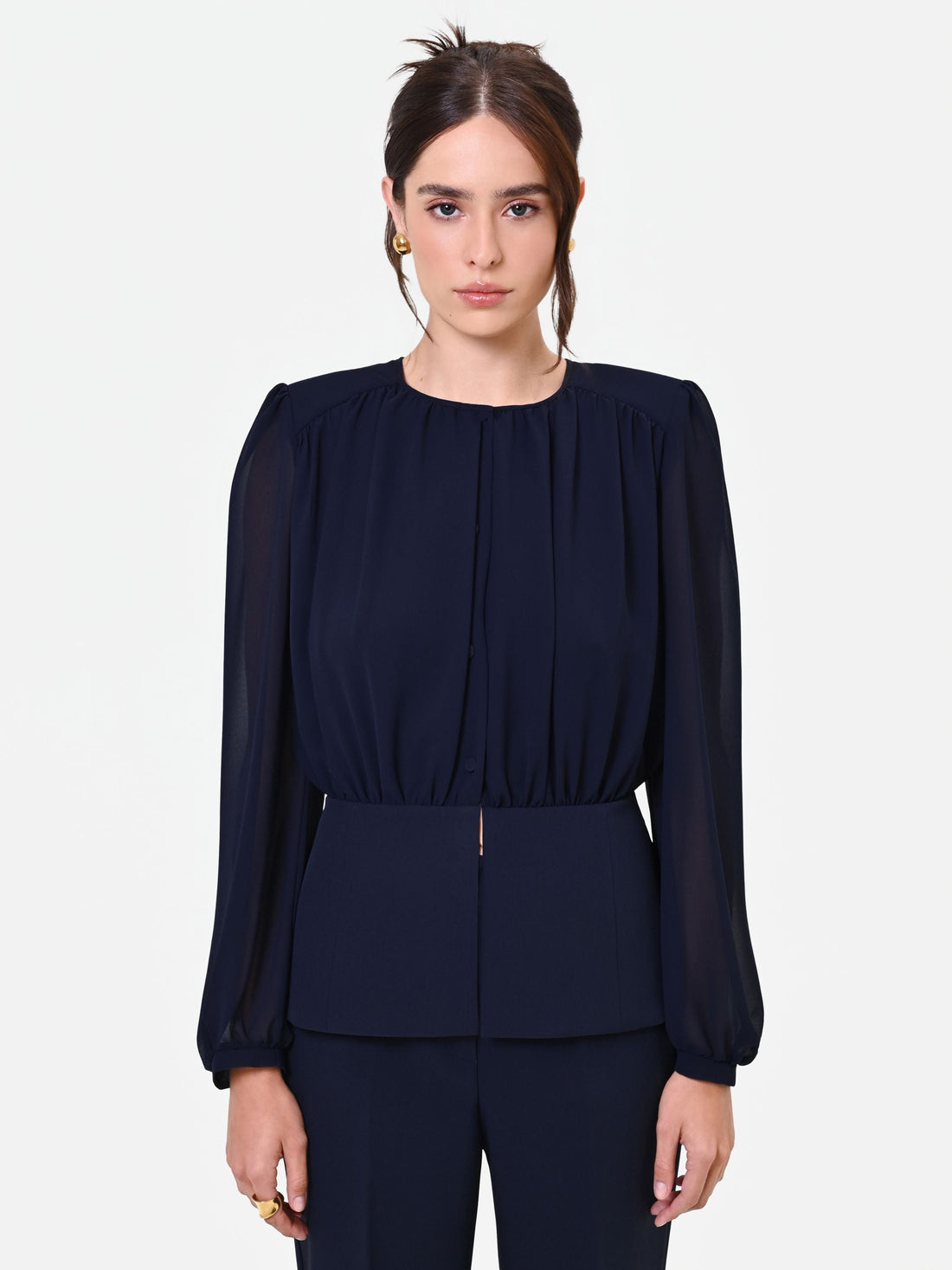 Camicia Studio blu navy in georgette con baschina