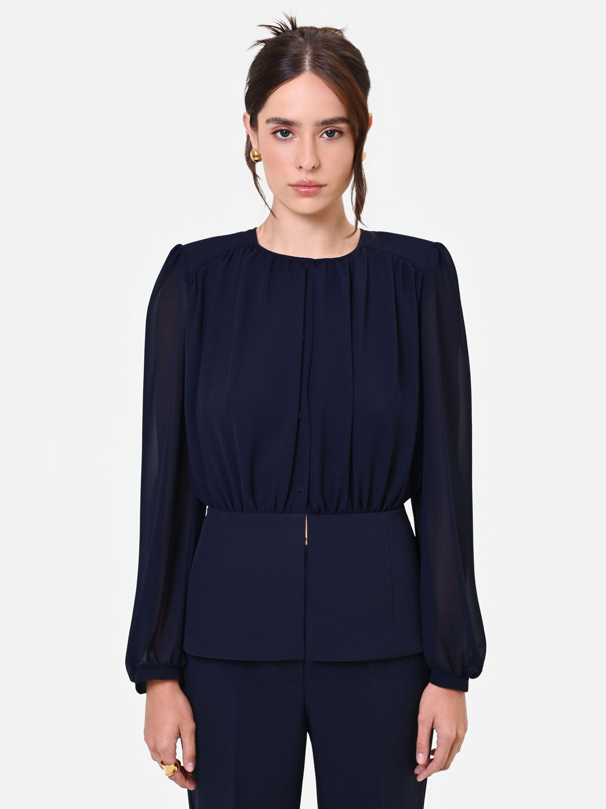 Camicia Studio blu navy in georgette con baschina