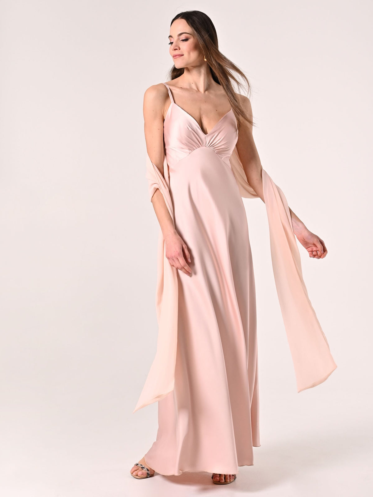 Abito Lungo Rosa con Nastri
