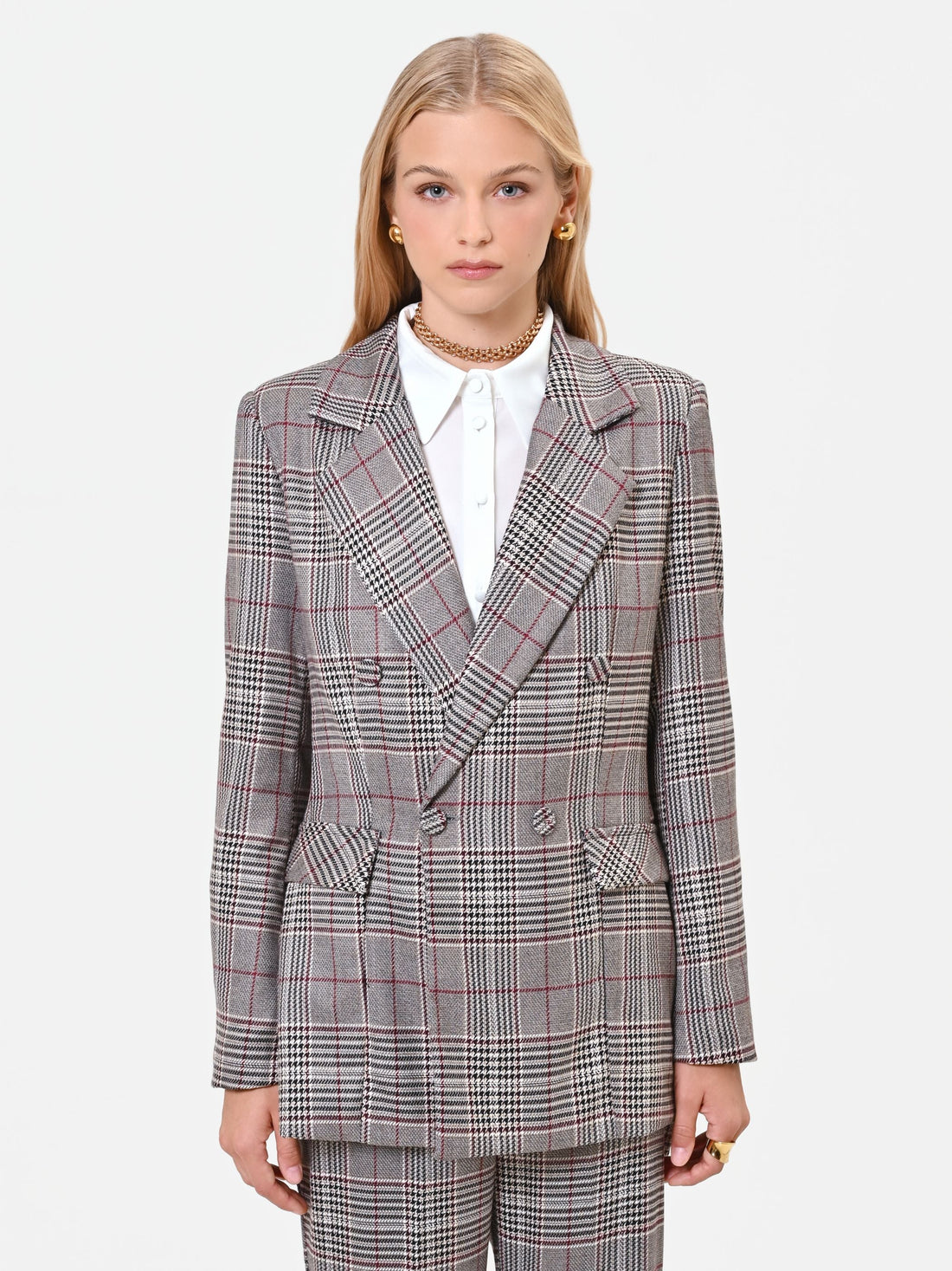 Giacca doppiopetto tortora beige principe di galles in poliviscosa
