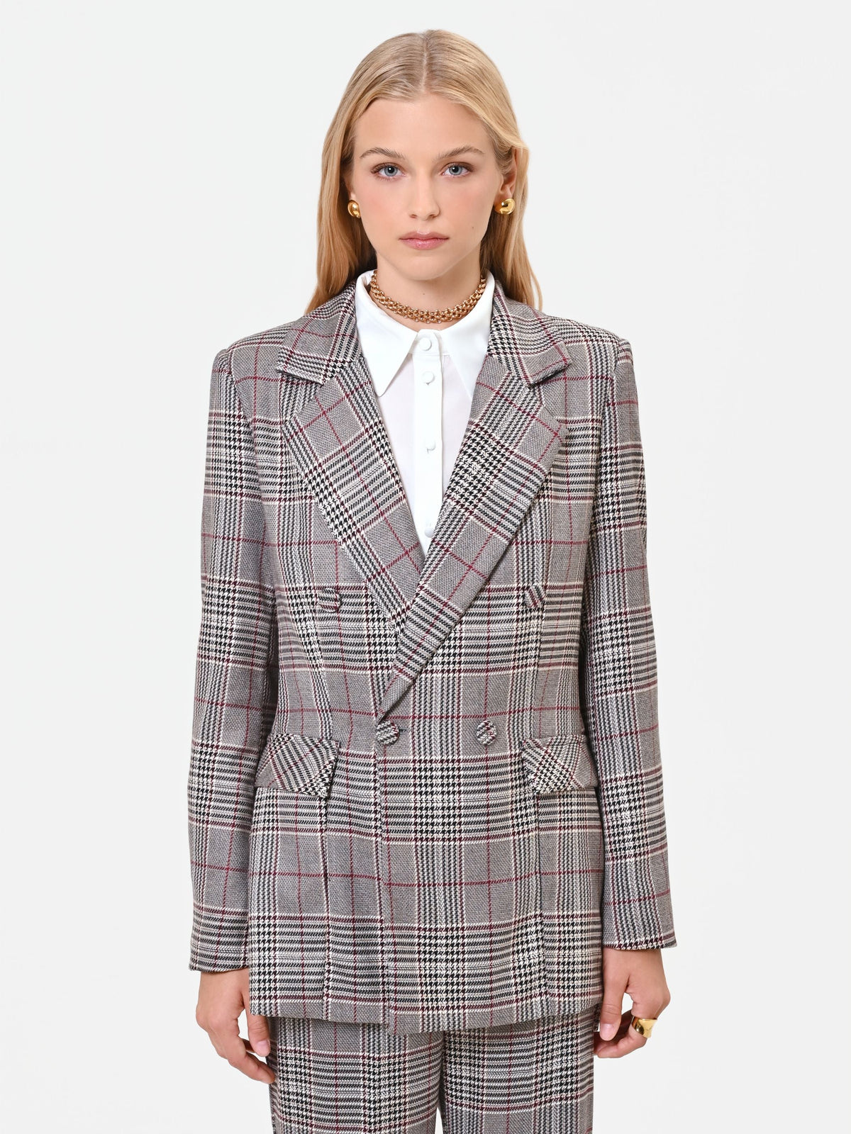 Giacca doppiopetto tortora beige principe di galles in poliviscosa
