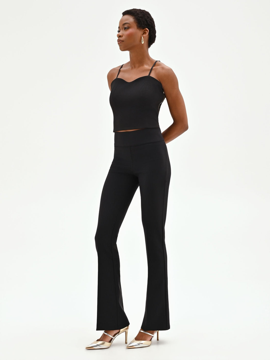 Pantalone nero svasato in tessuto tecnico