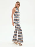 Pantalone azzurro con motivo chevron