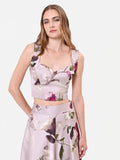 Top bustier tortora beige con stampa floreale