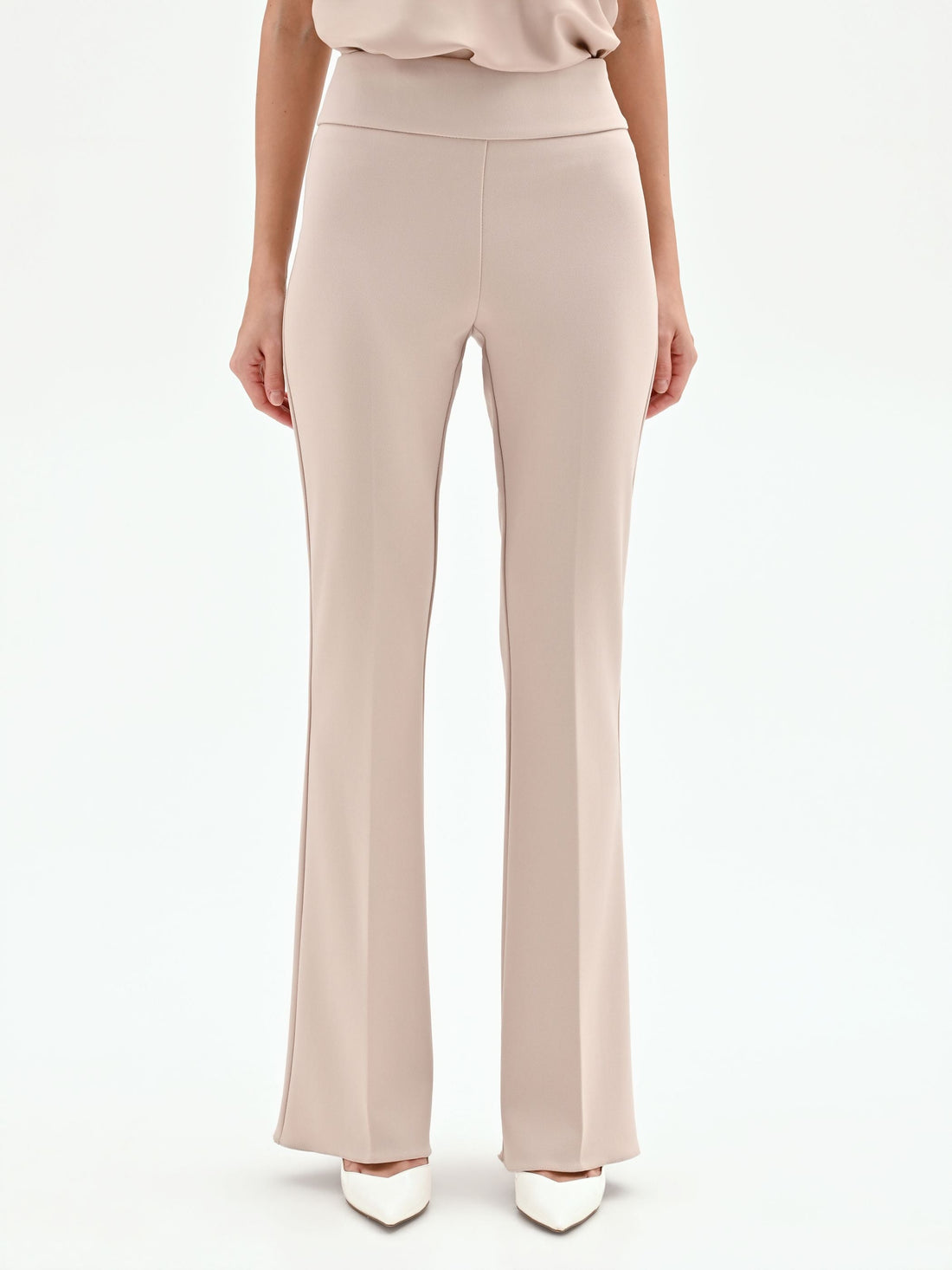 Pantalone a zampa tortora beige in scuba crèpe