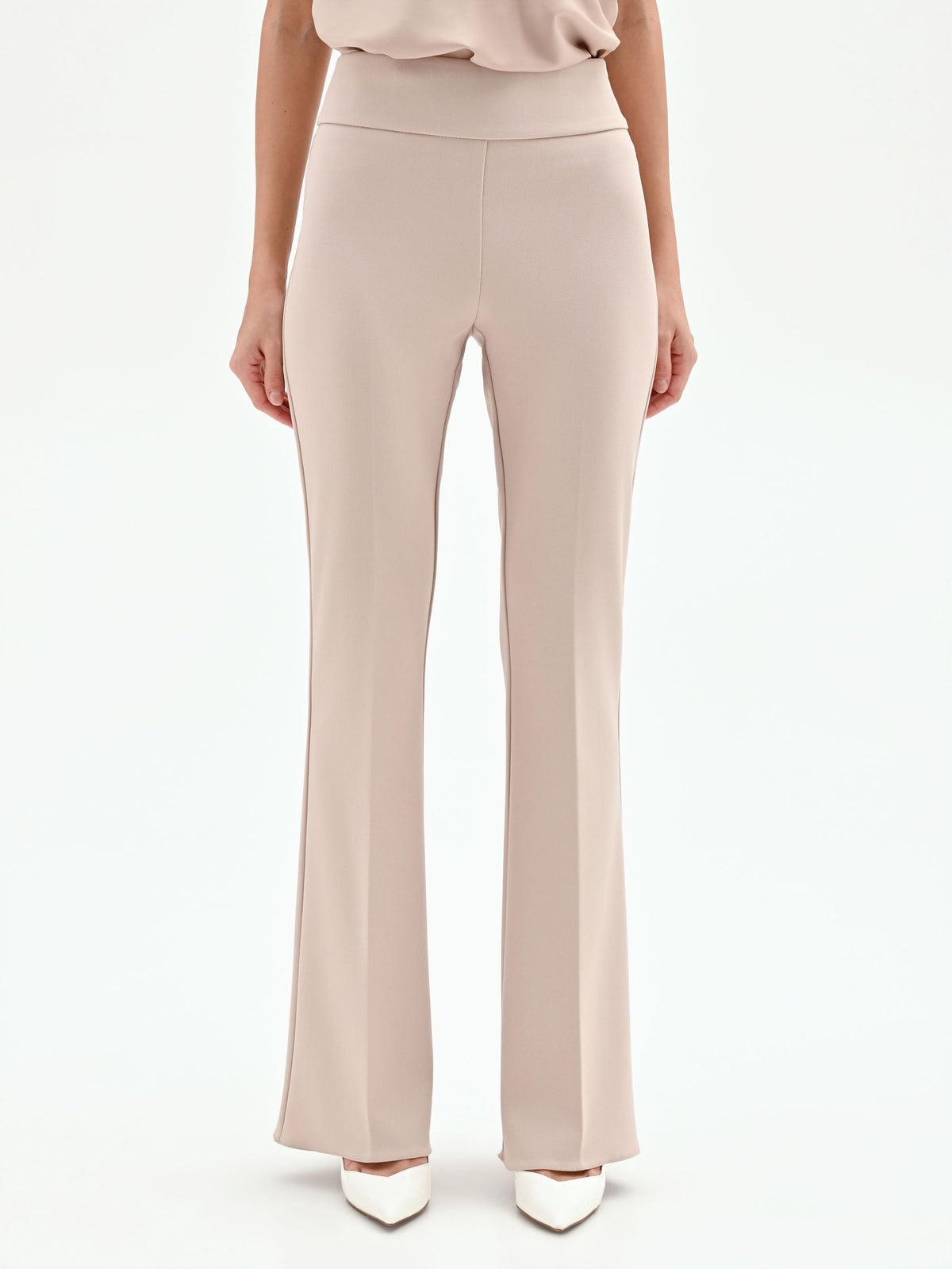 Pantalone a zampa tortora beige in scuba crèpe