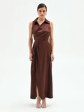 Abito longuette cioccolato con drappeggio