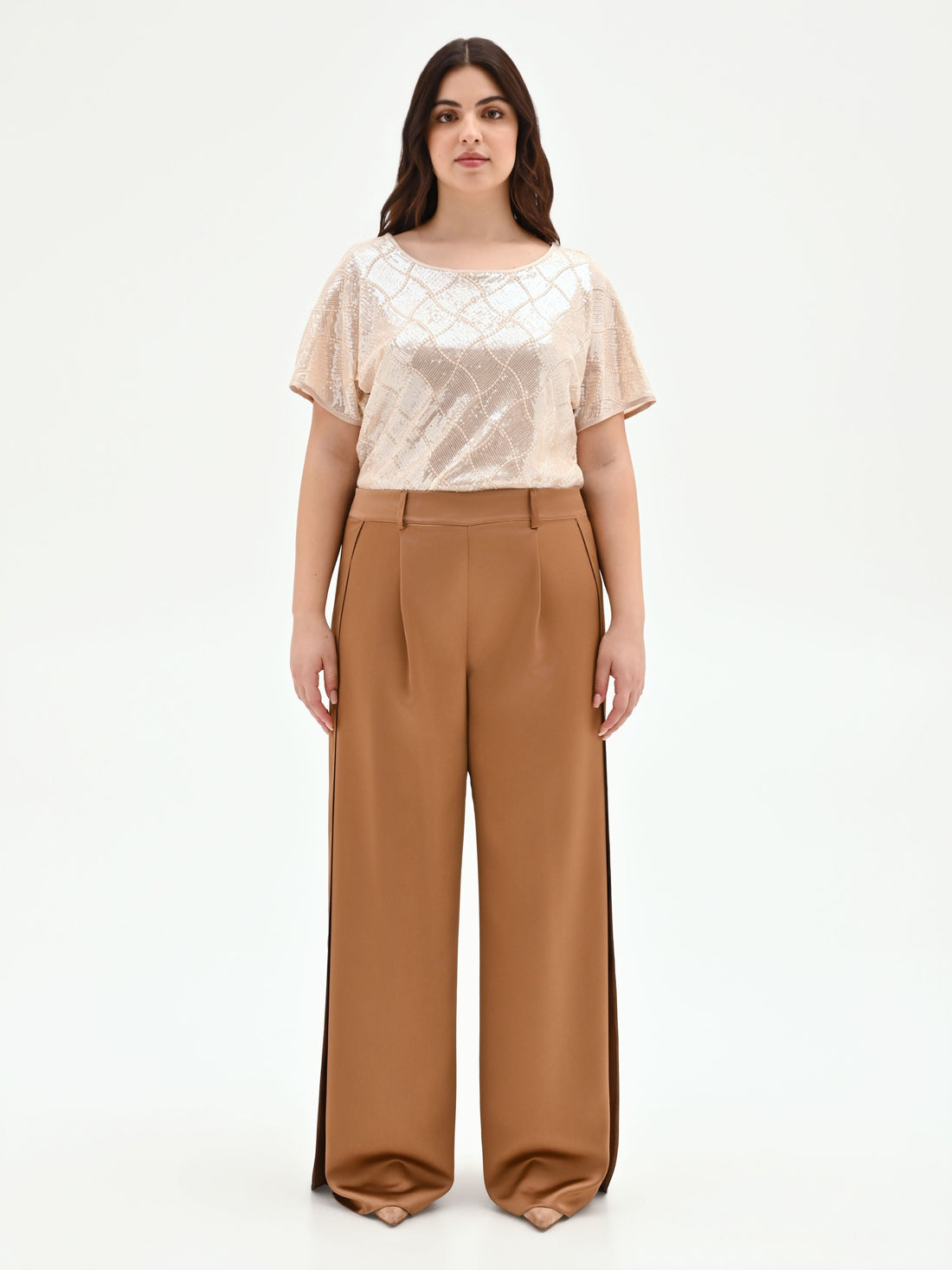 Pantalone curvy a palazzo marrone bronzo