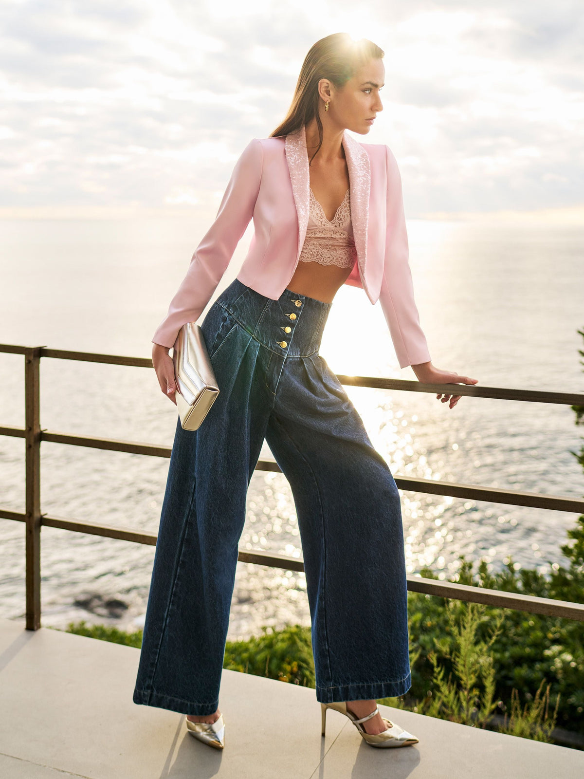 Jeans blu navy a vita alta