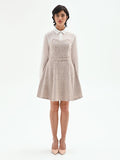Abito corto combinato in tweed beige chiaro