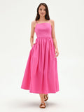 Abito midi fucsia con gonna ampia