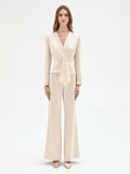 Giacca Beige Chiaro con Drappeggio in Raso