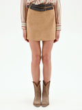 Minigonna beige effetto scamosciato