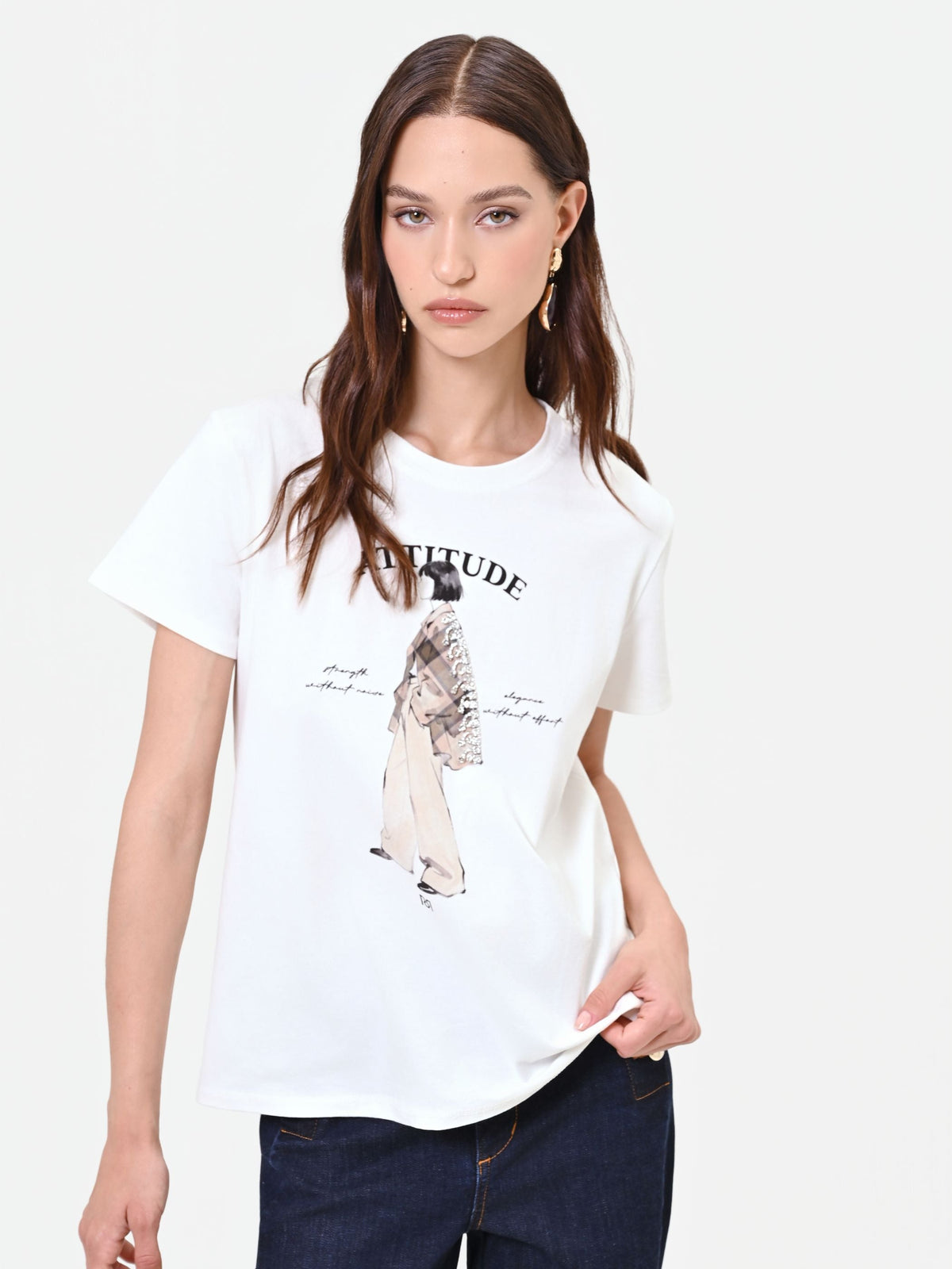 T-shirt panna con stampa grafica "Attitude"