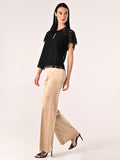 Pantaloni in Raso di Viscosa Beige Scuro