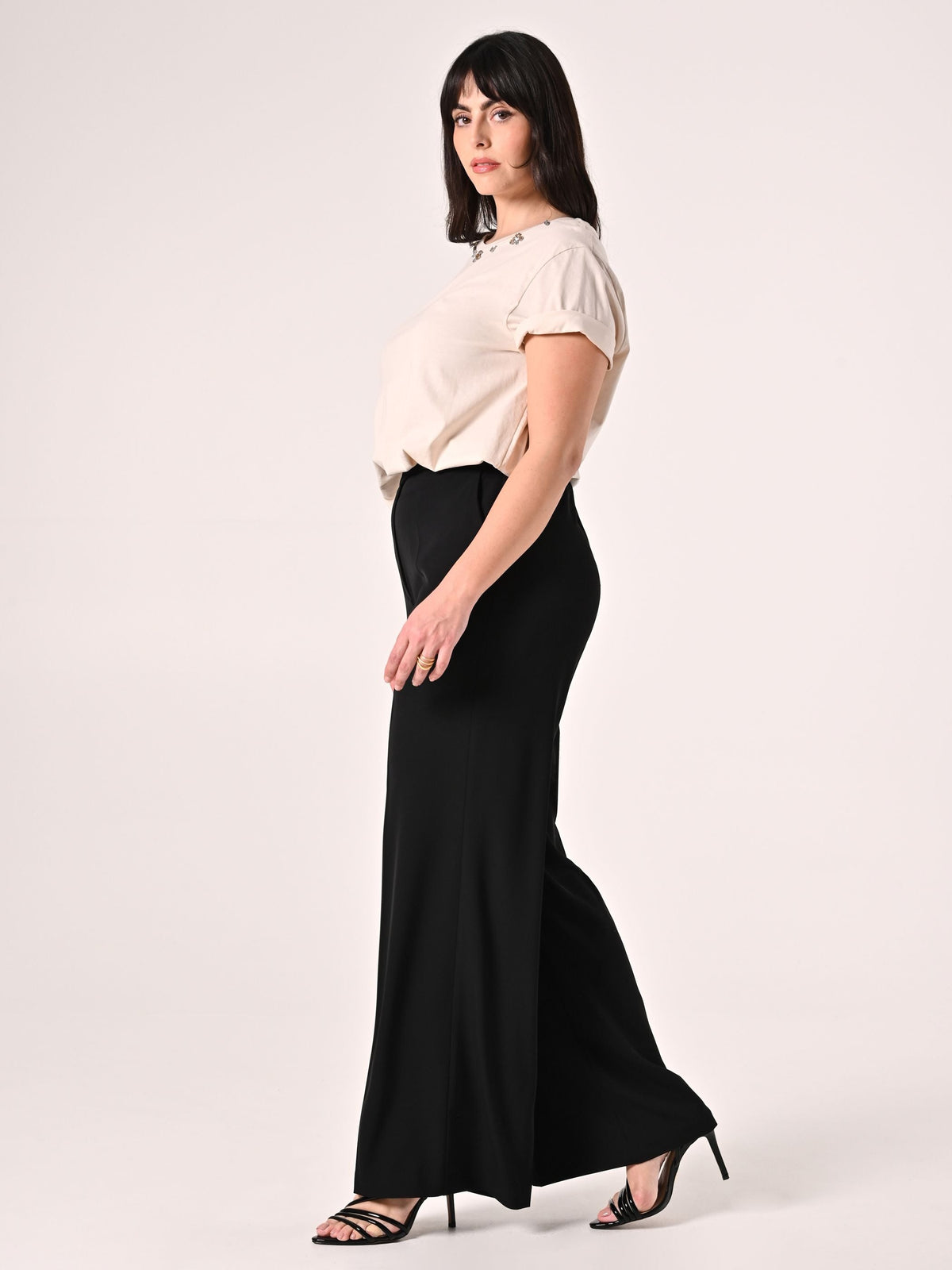 Pantaloni Palazzo Curvy Neri in Cadi