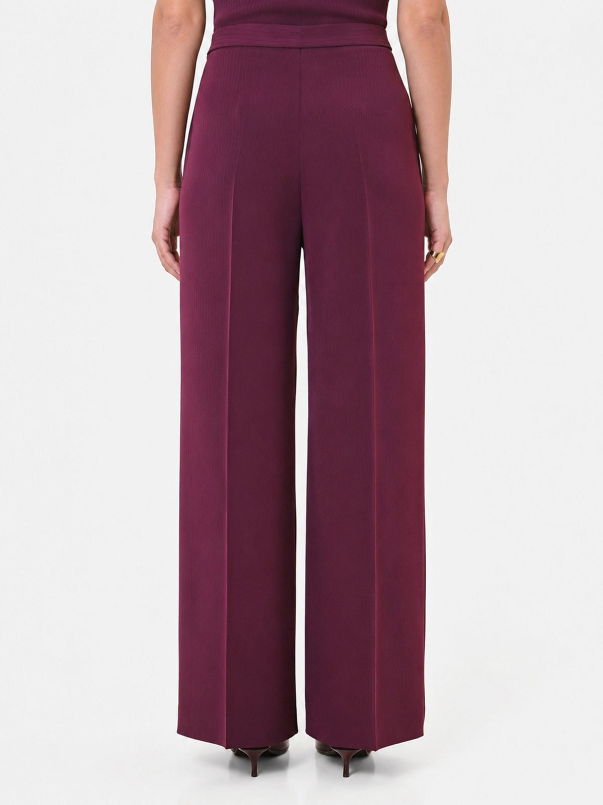 Pantalone Studio  palazzo bordeaux in crepe gessato