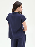 Camicia blu navy con colletto alla coreana