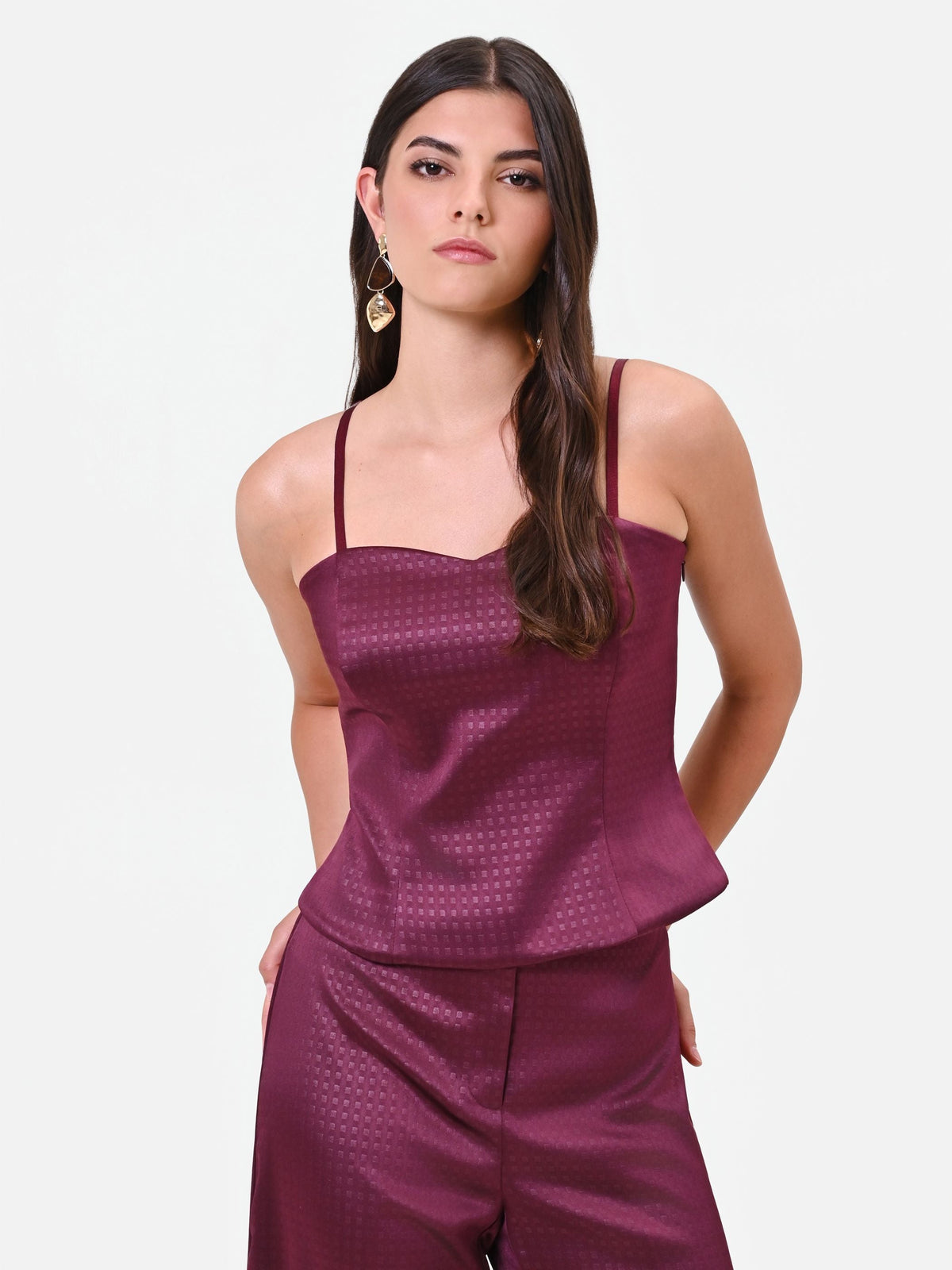 Top bustier bordeaux rosso in raso Giorgia Palmas X Rinascimento