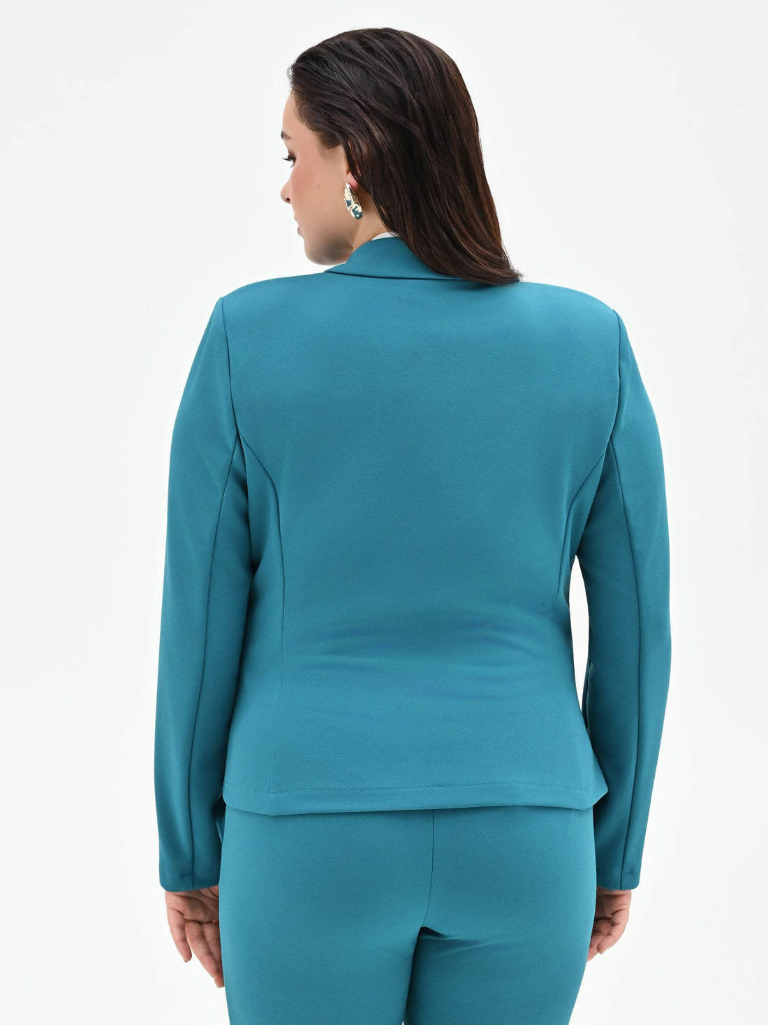 Giacca Curvy doppiopetto blu ottanio in scuba mano crepe