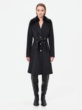 Cappotto nero in velaur con collo effetto pelliccia