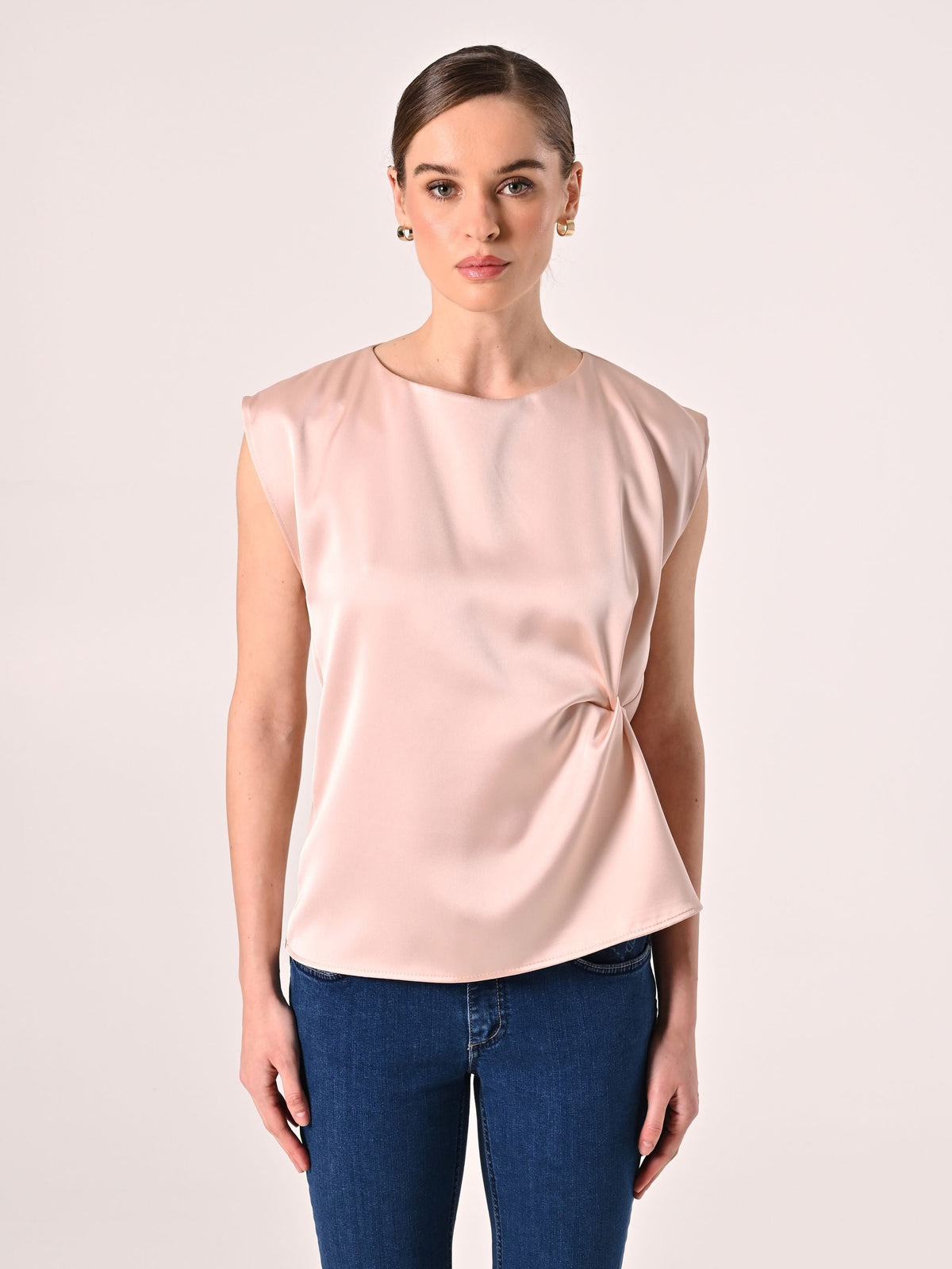Top smanicato in Raso Rosa