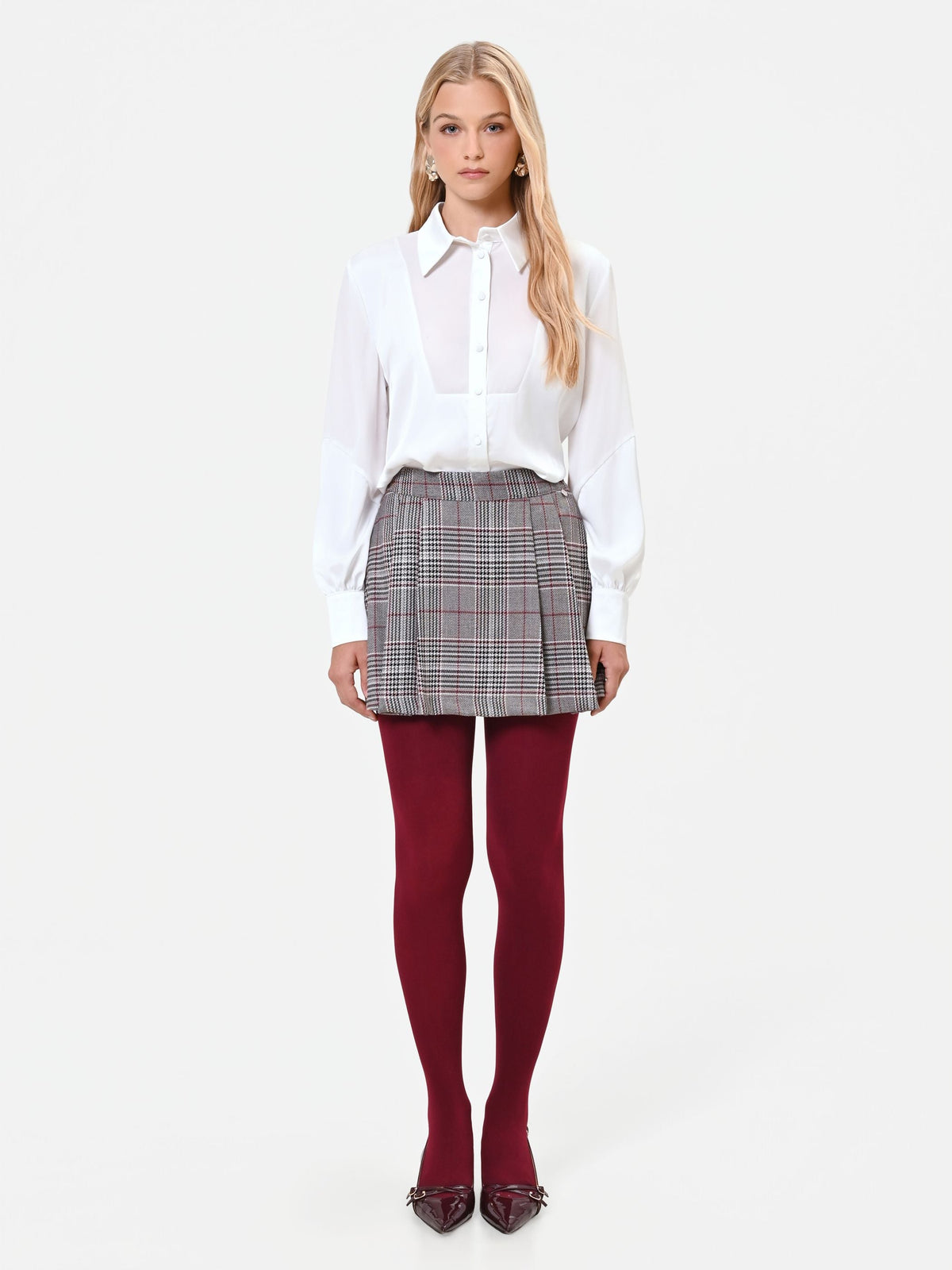 Skort principe di galles tortora e beige in poliviscosa