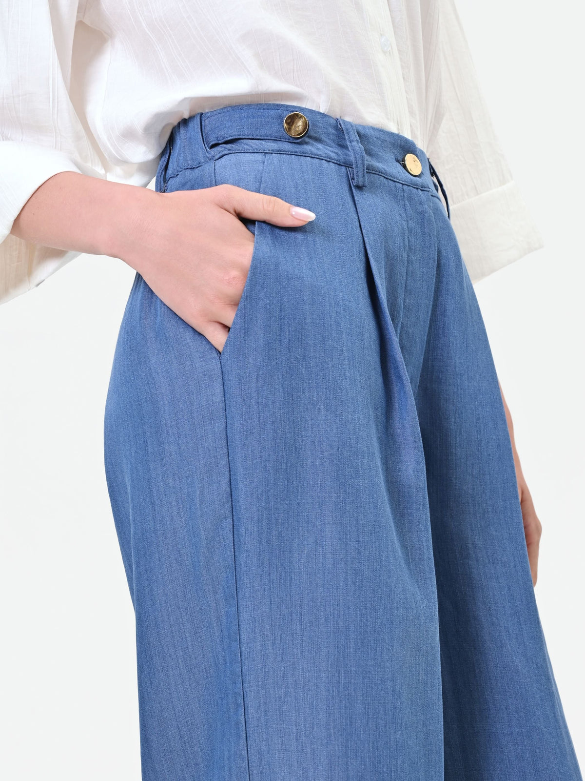 Pantalone ampio blu in lyocell