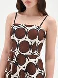Abito midi color cioccolato con stampa geometrica