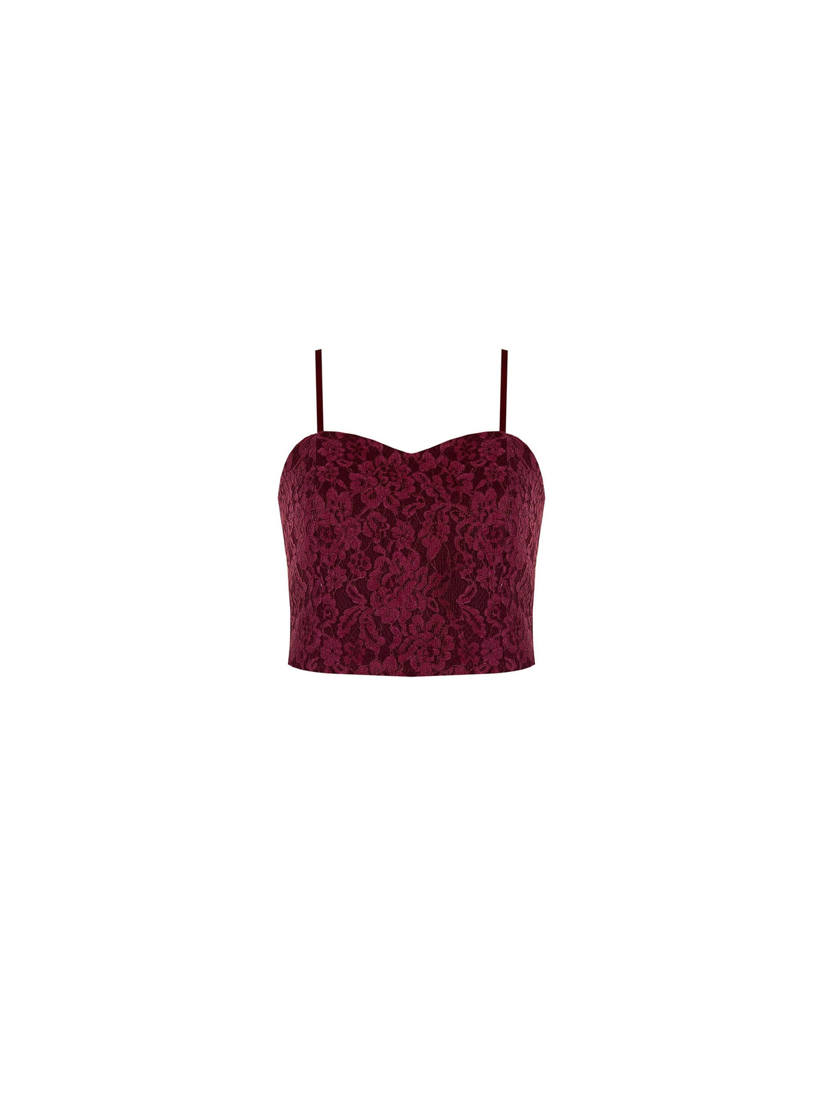 Top bustier in pizzo bordeaux rosso