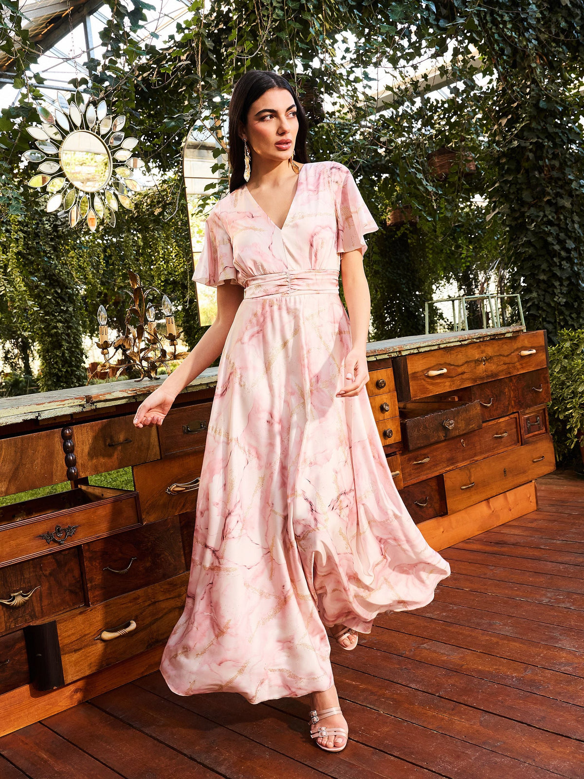 Abito Lungo Marmorizzato Glitter Rosa