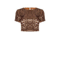 Blusa crop in paillettes marrone bronzo