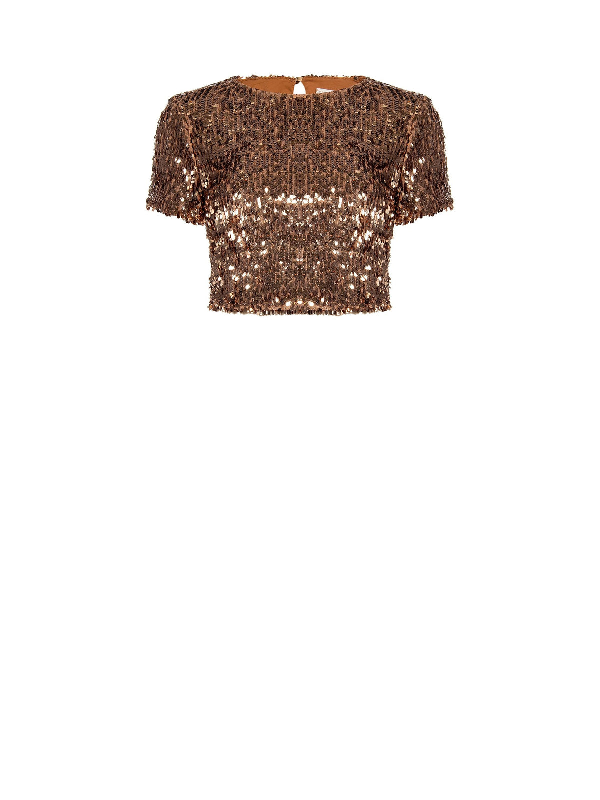 Blusa crop in paillettes marrone bronzo