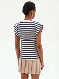 T-shirt in cotone a righe blu con spalla estesa