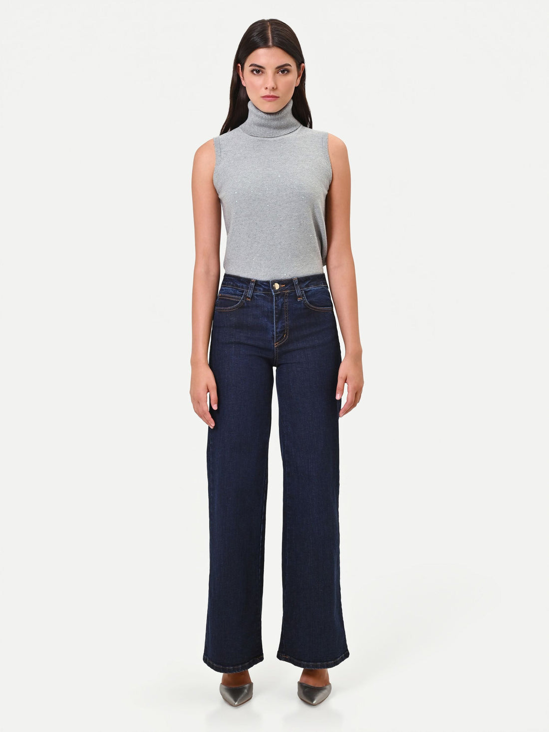 Pantaloni jeans blu navy a palazzo Giorgia Palmas X Rinascimento