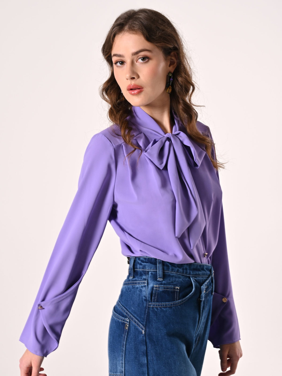 Blusa con Fiocco e Pinces Lilla