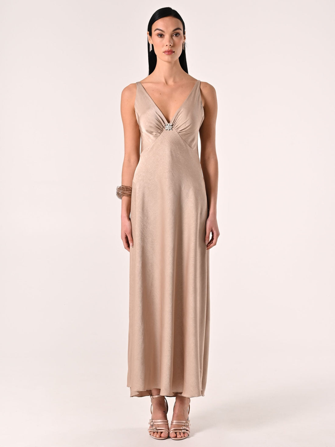 Abito Lungo in Envers Satin Beige Scuro